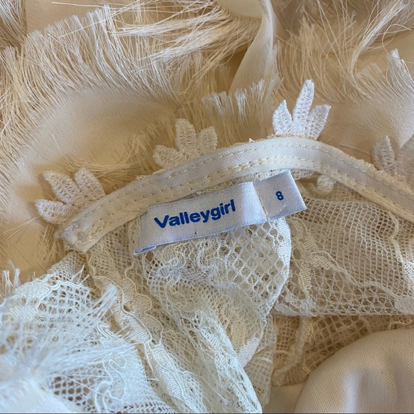 VALLEYGIRL Dust Pink Fringe Midi Dress Lace Romantic Evening Fit & Flare Size 8 - Picture 12 of 14